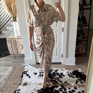 NWT mittoshop Paisley Print Tie-Waist Collared Dress Size Medium